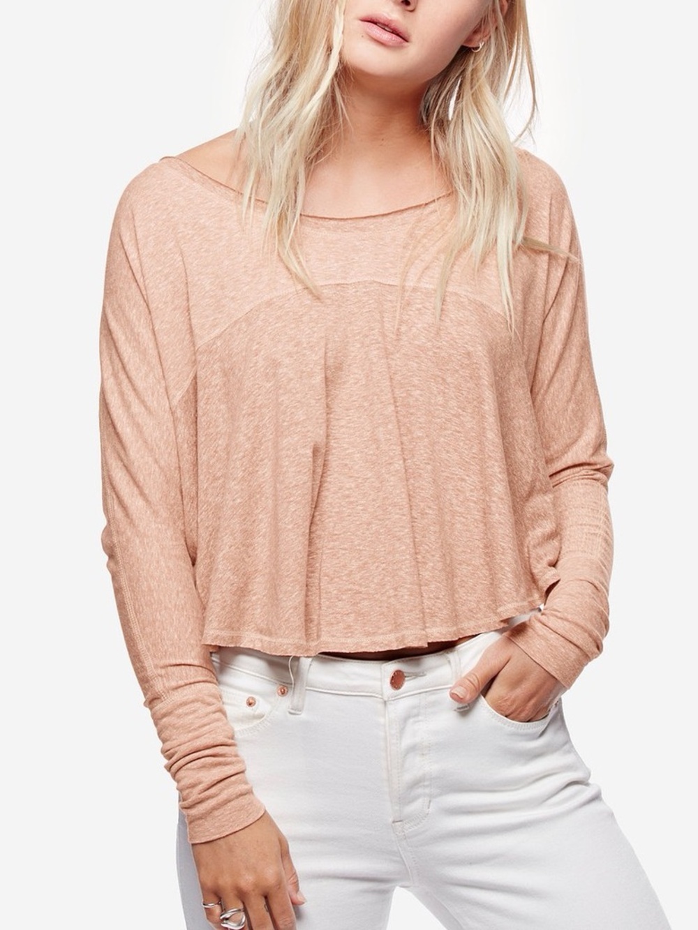 Free People Pink Long Sleeve Cloud Nine Top Size Small Oversized Boho Casual